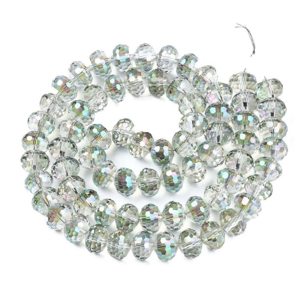 Transparent glass bead, light green, full strand, faceted, rondelle, 10x7.5mm Approx. 70 pcs