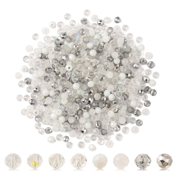 Celestial crystal, faceted, round, mixed shades of grey and white, 4 mm, appx. 500 pcs