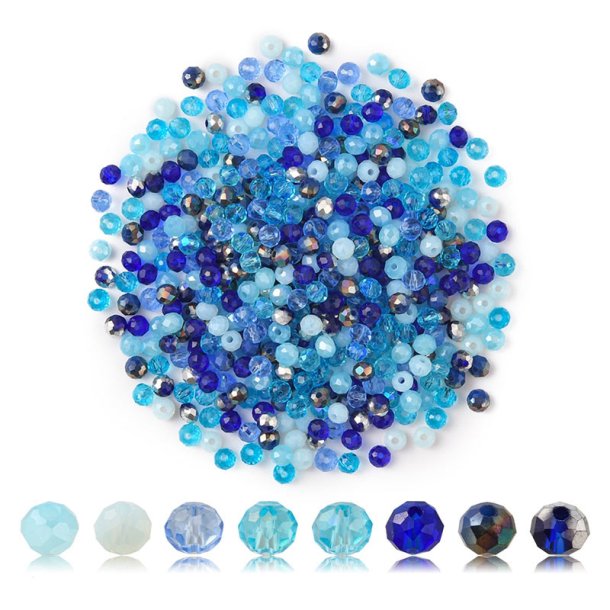 Celestial crystal, faceted, round, mixed shades of blue, 4 mm, appx. 500 pcs