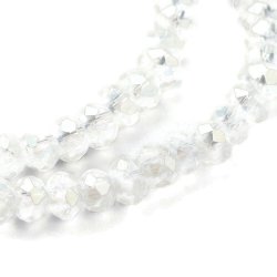 Glasperlen, ganzer Strang, AB, facettiert, Rondelle, klar. ca. 3X2 mm. Ca. 168 St&uuml;ck.