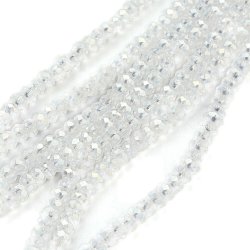 Glasperlen, ganzer Strang, AB, facettiert, Rondelle, klar. ca. 3X2 mm. Ca. 168 St&uuml;ck.