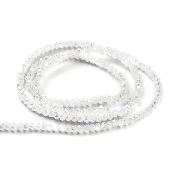 Glass beads, full strand, AB, faceted, rondelle, clear. approx. 3X2 mm. Approx. 168 pcs.