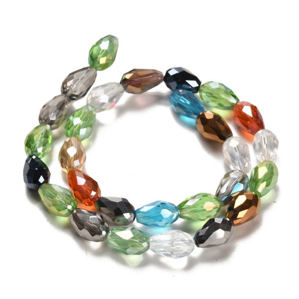 Celestial crystal, full strand, faceted, Drop, mixed colours, 15x10mm