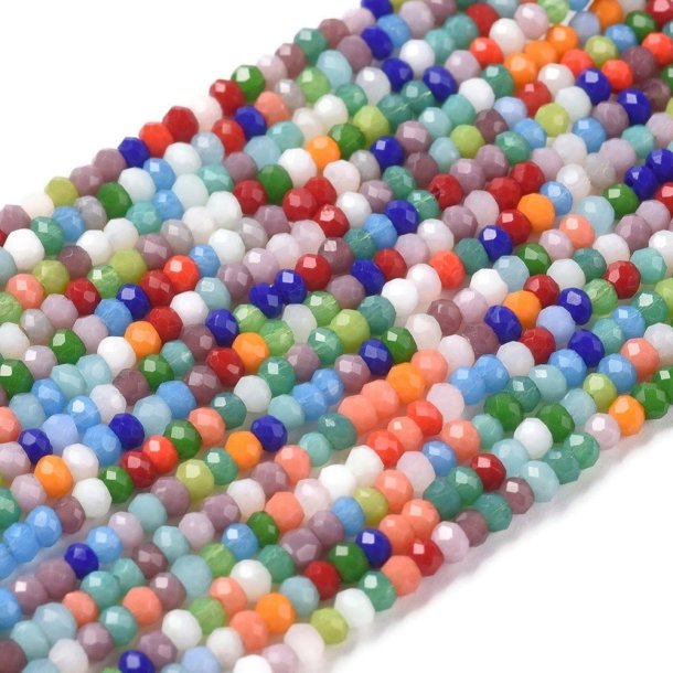 Celestial, Glass bead, whole strand, Faceted, Rondel, Mixed colors, 2x1mm.