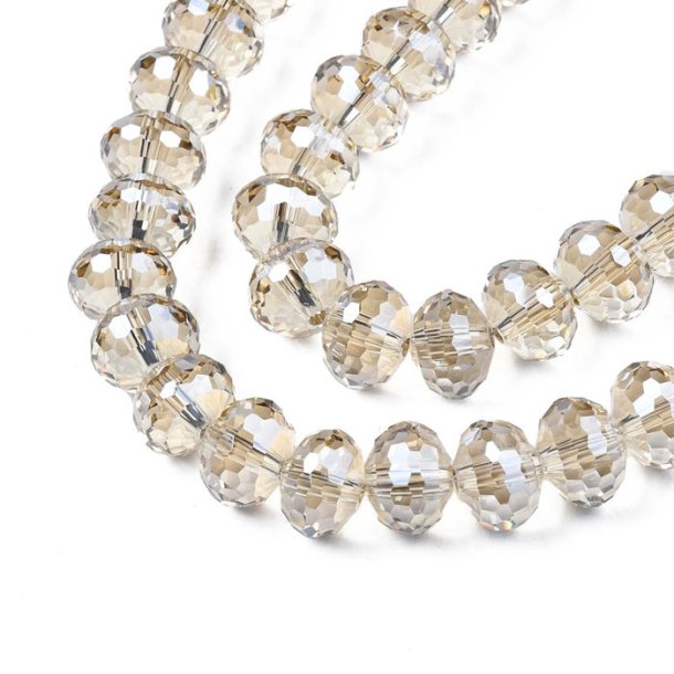 Celestial, Glass bead, full strand, faceted, Rondel, light smoke coloured, 10x7,5mm. approx. 70 pcs 