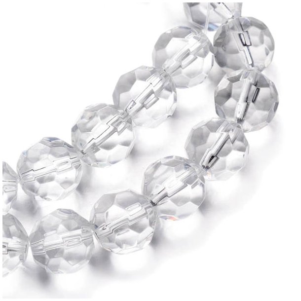 Glass bead, full strand, transparent, faceted, round, 12mm, 28pcs.