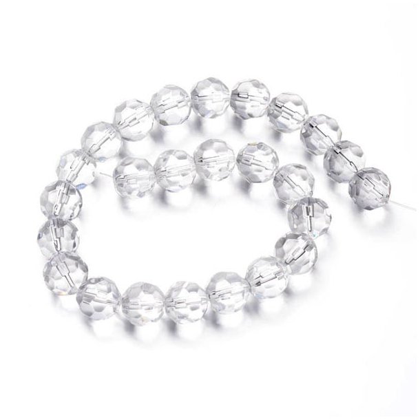 Glasperle, ganzer Strang, klar, facettiert, rund, 12 mm, 28 Stk.