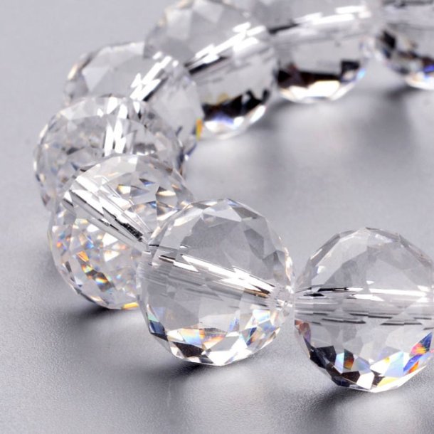 Glass bead, half strand, transparent, faceted, round, 14mm, appx. 18 pcs.