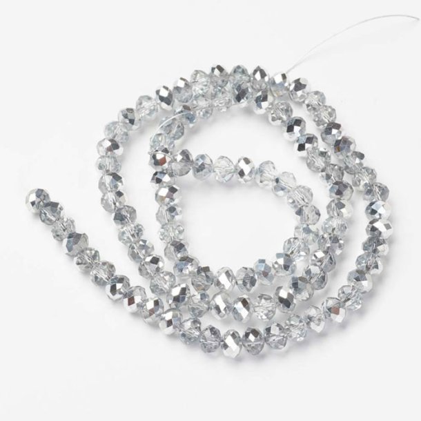 Celestial crystal, full strand, clear, half silver-plated, rondelle, 4x3 mm, approx. 130 pcs