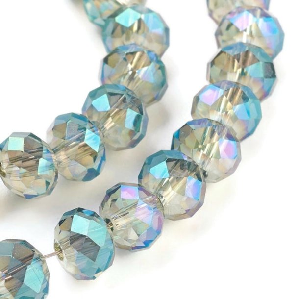 Celestial crystal, full strand, grey-green ab, roundel, 6x4,5 mm, approx. 90 pcs