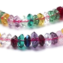 Glasperlen, ganzer Strang, gemischte Farben, facettiert, Rondellen, ca. 6x3 mm, ca. 125 St&uuml;ck.