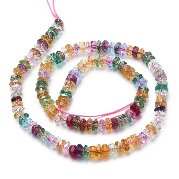 Glass beads, full strand, mixed colors, faceted, rondelles, approx. 6x3 mm, approx. 125 pcs