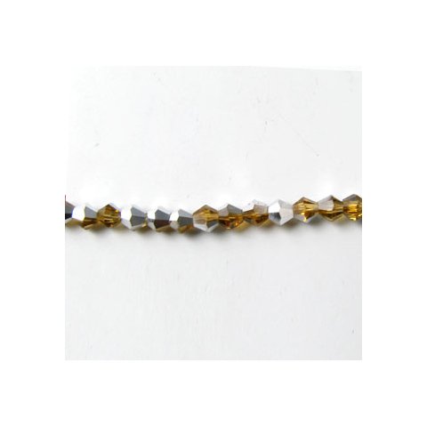 Glas, 2-tonet bicone, gul/s&oslash;lv, facet, 3 mm, ca. 133 stk