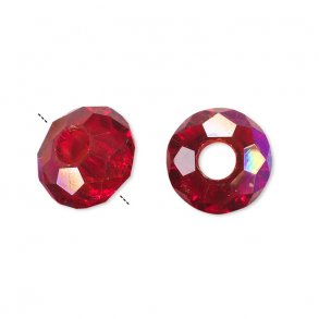 Glass bead, clear red, facetted, without metal rim, 5mm hole, 14x8mm, 1pc