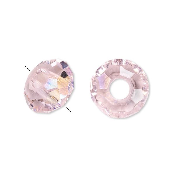 Glass bead, clear pink, facetted, without metal rim, 5mm hole, 14x8mm, 1pc