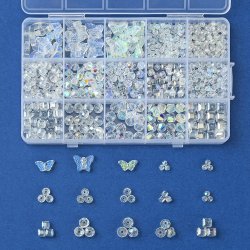 Glasperlen-Set, klar, changierend, Facettenperlen u. Flgeln, 16x10 cm, ca. 600 Stck