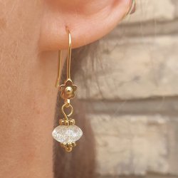 Anhnger, farbiges Cracked Glass mit Blumen, Pastell-Mix, vergoldetes Messing, 13x8 mm, 6 Stck