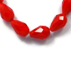 Glasperlen Str&auml;ng, Imitation Jade Perlen, facettiert, Tropfen, rot, 6x4mm