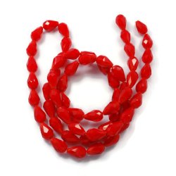 Glasperlen Str&auml;ng, Imitation Jade Perlen, facettiert, Tropfen, rot, 6x4mm