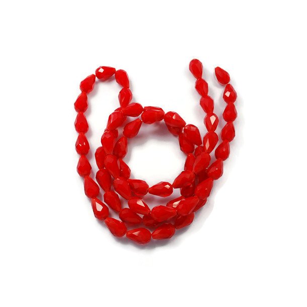 Glass Beads Strand, Imitation Jade beads, faceted, drop, red, 6x4mm