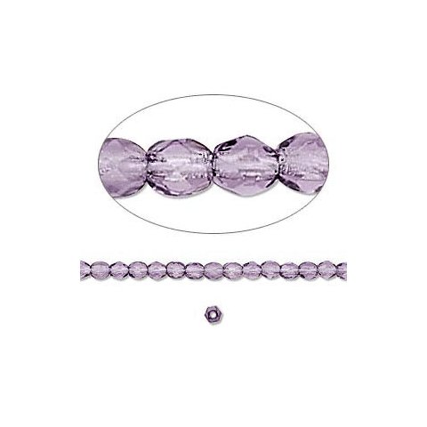 Glas, ametystfarvet, rund facetteret, 3 mm, ca. 133 stk