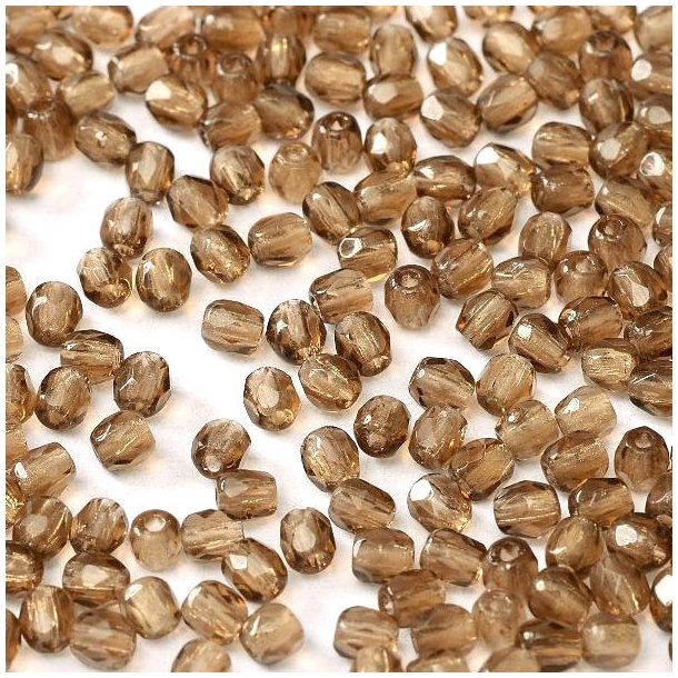 Glass bead, topaz brown, transparent, faceted, 3 mm, approx. 133 pcs