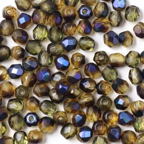 Glasperle, 2-frbig, braun-blau, transparent, facettiert, 3 mm, ca. 130 Stck