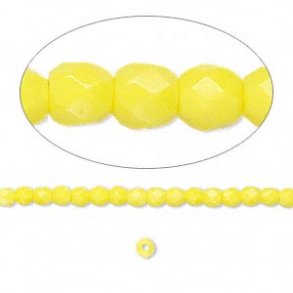 Glasperlen, undurchsichtig, ganzer Strang, gelb, rund, facettiert, 3 mm, ca. 133 Stck