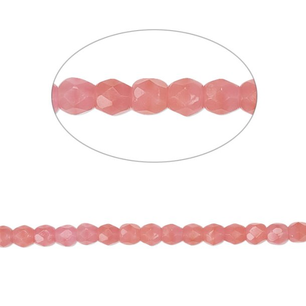 Glass beads, complete strand, dark pink, round, facetted, 3mm, appx. 65pcs