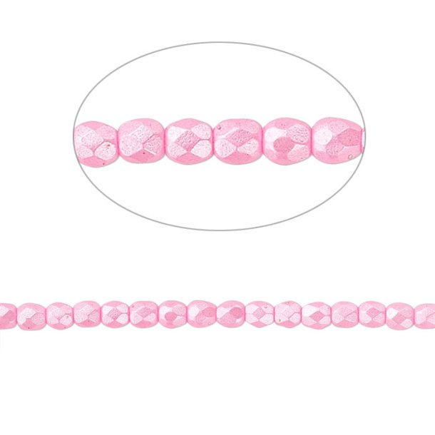 Glass bead, full strand, mother of pearl pink, round faceted, 3 mm, approx. 65 pcs.