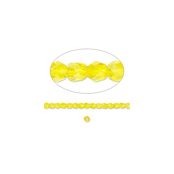 Glass, transparent, yellow, round, facetted, 4mm, ca. 95pcs.