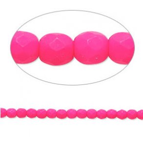 Faceted Glass Beads 8mm x 6mm - Frosted Neon Pink - 1 Strand 72 Beads -  BD2412