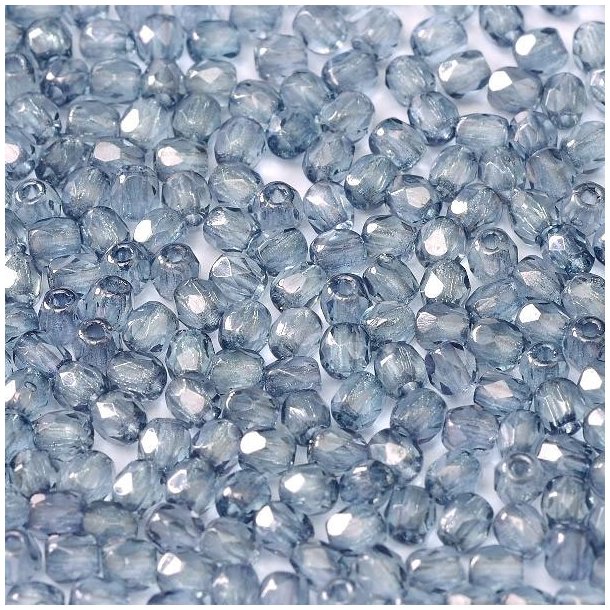Glass bead, denim blue, fire-polished, round, faceted, 3 mm, appx. 130 pcs