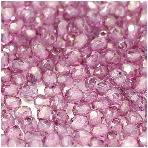 Glass bead, red-violet, round, faceted, 3 mm, approx. 133 pcs