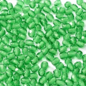 Glasperle, transparent, grn, rund facettiert, 3 mm, ca. 130 Stck