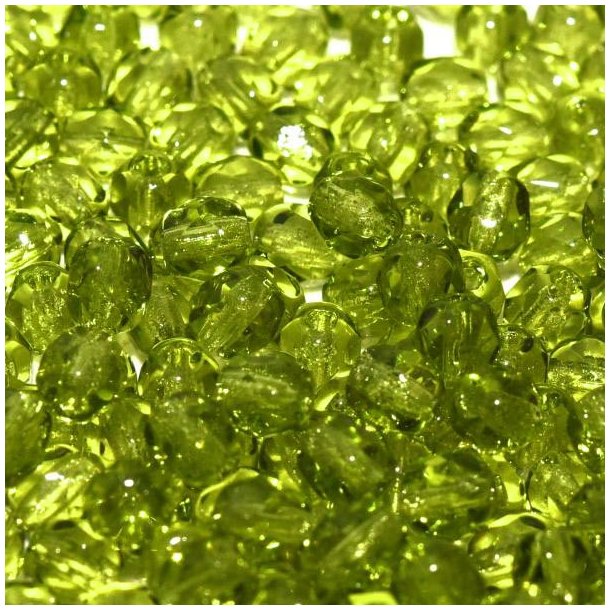 Glass bead, transparent, olive-green, round, facetted, 4mm, ca. 110pcs.