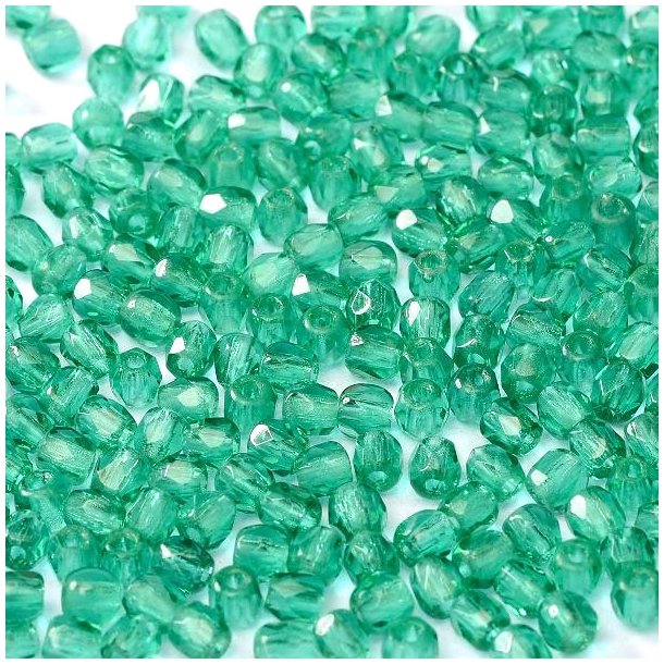 Glass bead, transparent, emerald, round, facetted, 3mm, ca. 130pcs.