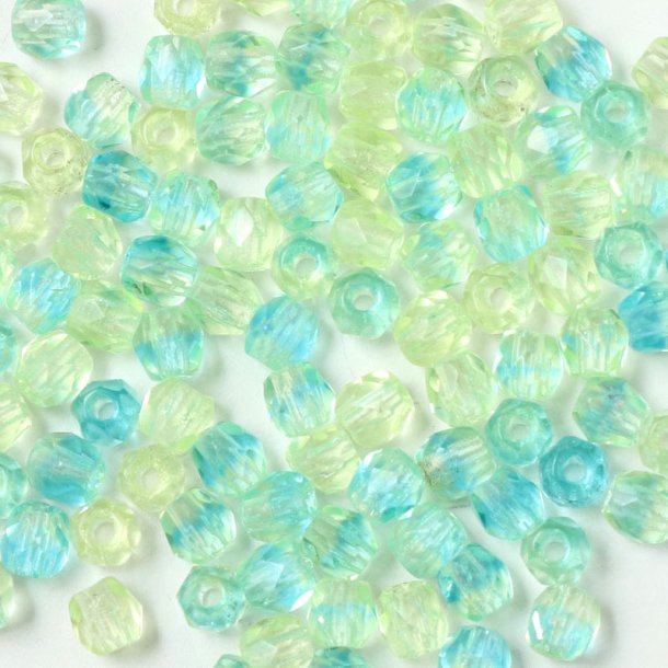 Glasperle, transparent, gelb-grn 2-frbig, rund, facettiert, 3mm, ca. 130 Stk