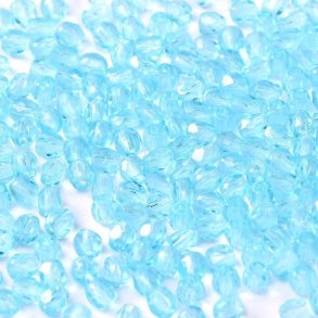 Glasperle, aqua-blau, transparent, rund, facettiert, 3 mm, ca. 130 Stck