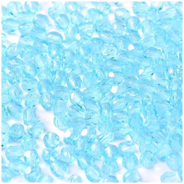 Glass bead, aqua blue, transparent, round, faceted, 3 mm, approx. 130 pcs