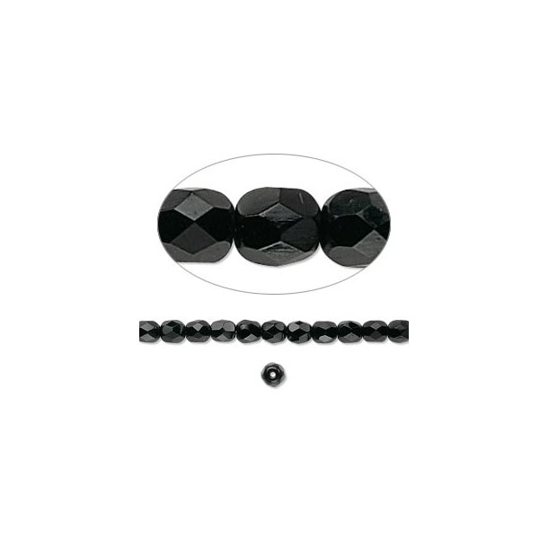 Glass, opaque, black, round, facetted, 4mm, ca. 95pcs.