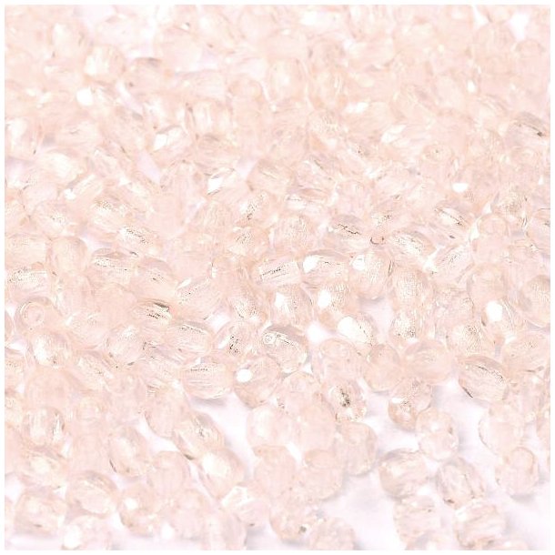 Glass bead, light rose, round, faceted, 3 mm, appx. 130 pcs
