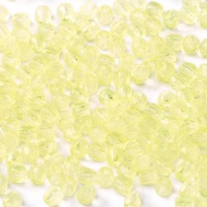 Glasperle, durchsichtig, hellgelb, rund facettiert, 3 mm, ca. 130 stk