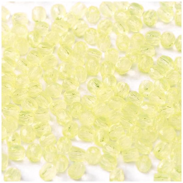 Glass beads, transparent, light yellow, round, facetted, 3mm, appx. 130pcs.