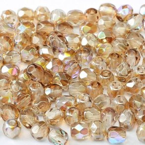 Glass beads, golden-brown, firepolished AB, facetted, 3mm, ca. 130pcs.