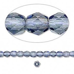 Glasperle, Denimblau, fire-polished, rund, facettiert, 3 mm, ca. 130 Stck