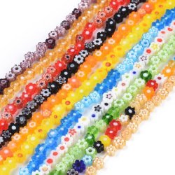 Glasperle, gemischte Farben, Millefiori, Blume, flach, 4,5x2,5 mm, 20 Stk.