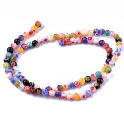 Glasperle, ganzer Strang, gemischte Farben, Millefiori, rund, 8 mm, ca. 48 Stck.