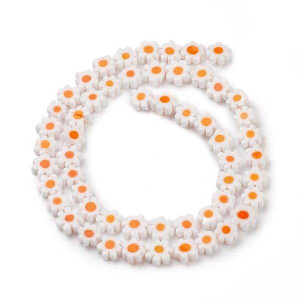 Glass bead, full strand, daisy flower, millefiori, flat, flower, 7-8x3 mm, ca. 56 pcs