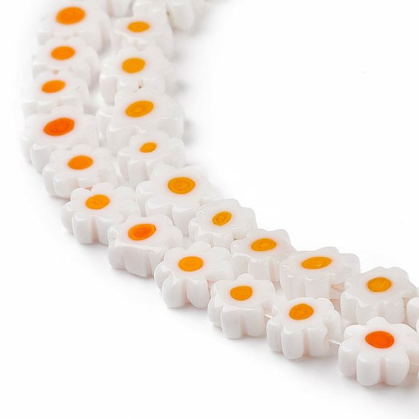 Glass bead, daisy flower, millefiori, flat, flower, 7-8x3 mm, 10 pcs